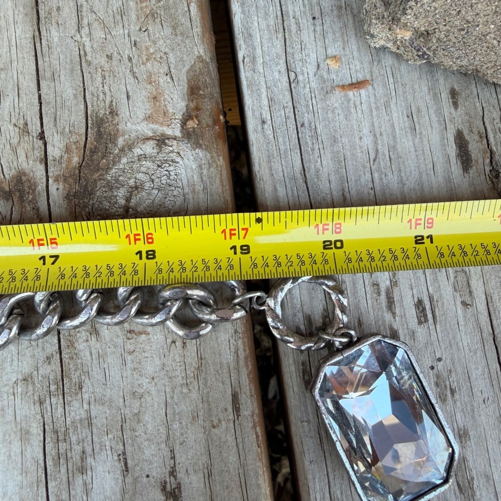 Chunky Curb Chain Necklace Women Silver Clear Emerald Cut Crystal Toggle Clasp - Picture 6 of 7
